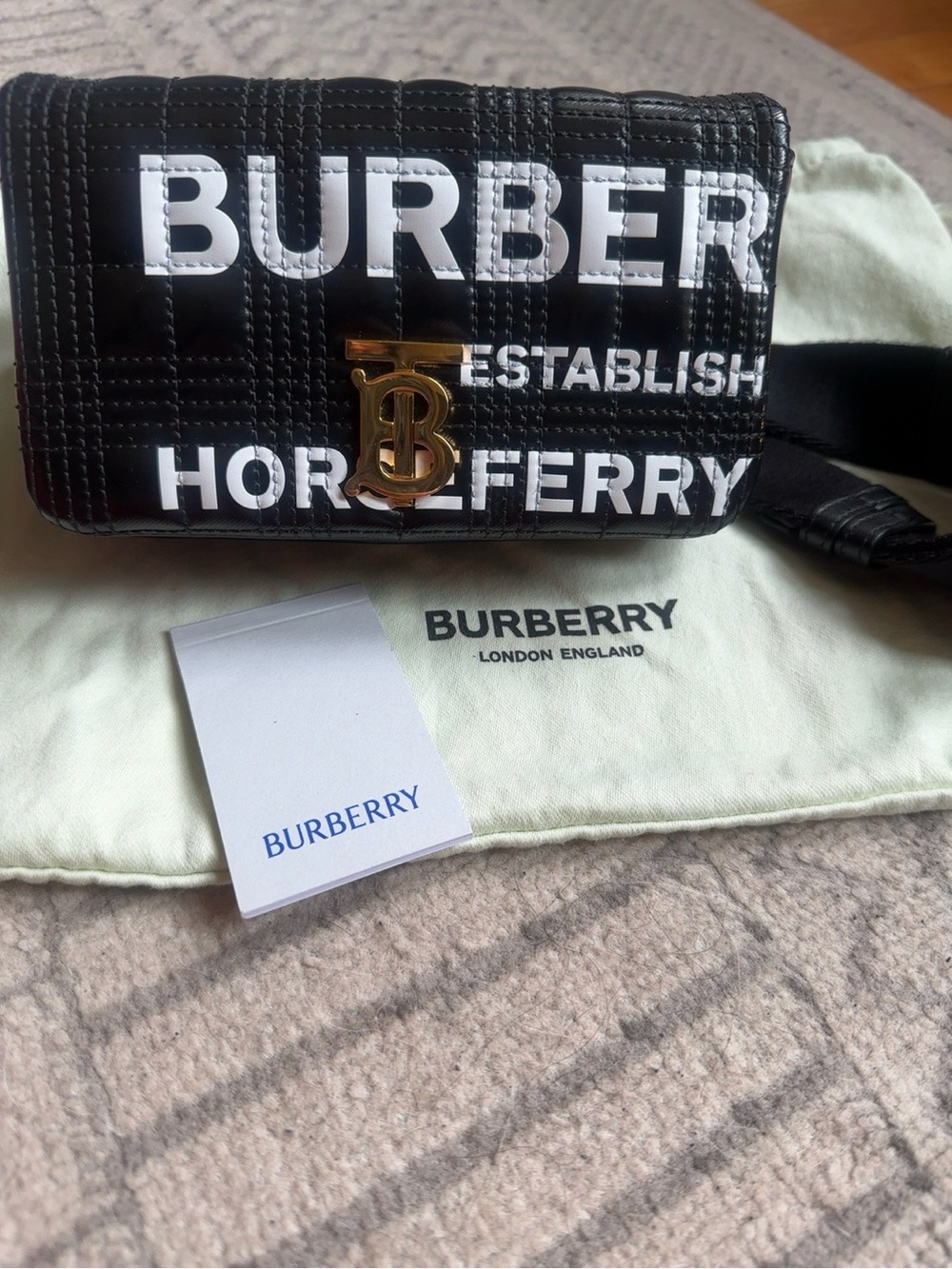 🖤 Burberry Black Quilted Logo Belt Bag with Gold TB Monogram- Small 🖤